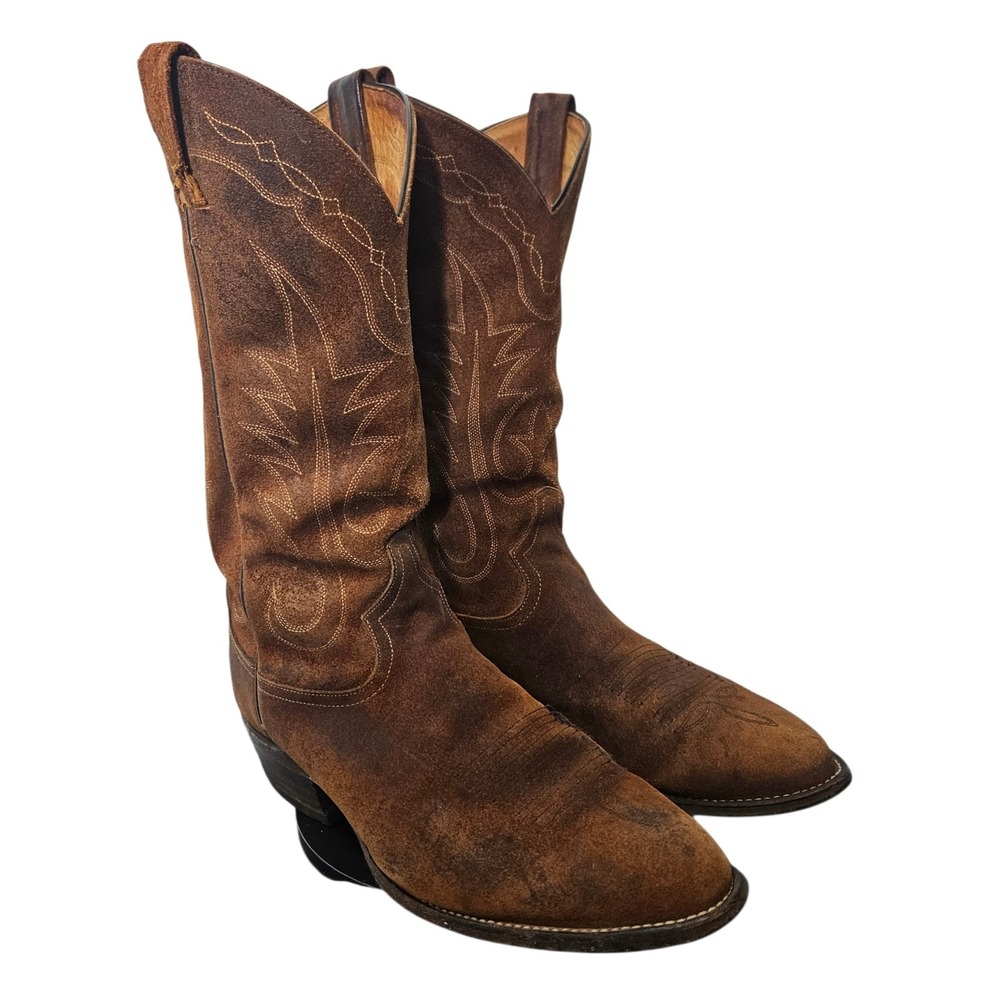 Tony Lama Suede Western Cowboy Boots Men's Size 9.5D Brown